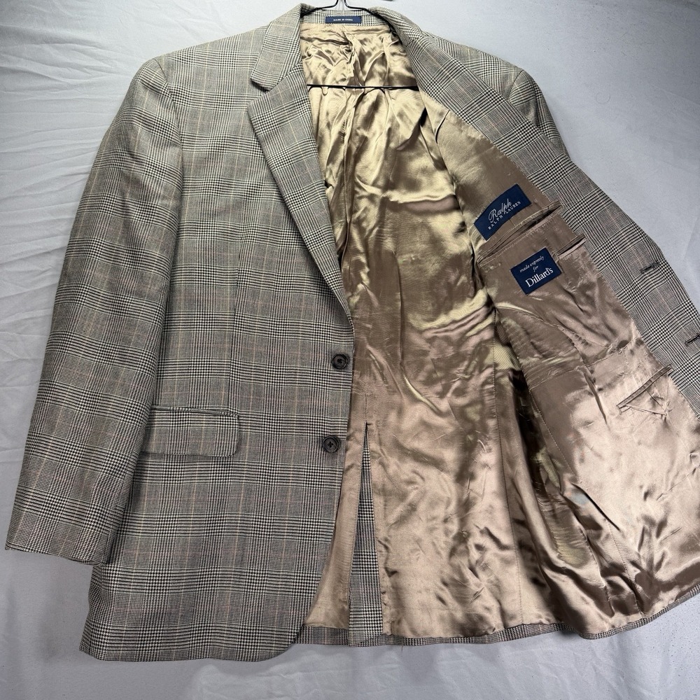 Ralph Ralph Lauren Blazer Mens 42R Gray Silk Wool Blend Glen Check Two Button
